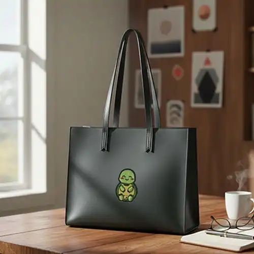 Embroidered Balck Handbag With Baby Turtle Charm Design
