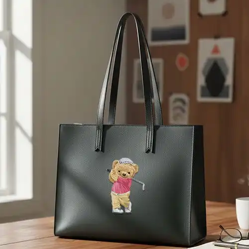 Embroidered Black Bag With Little Golfer Design