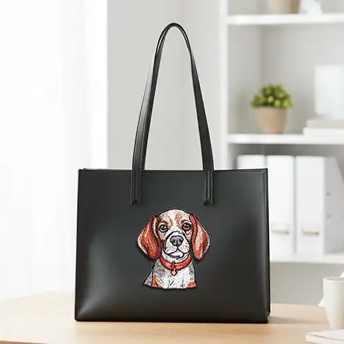 Embroidered Black Handbag With Beagle Buddy Design