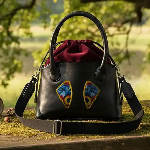 Embroidered Bucket Bag With Butterfly Wing Patch Design