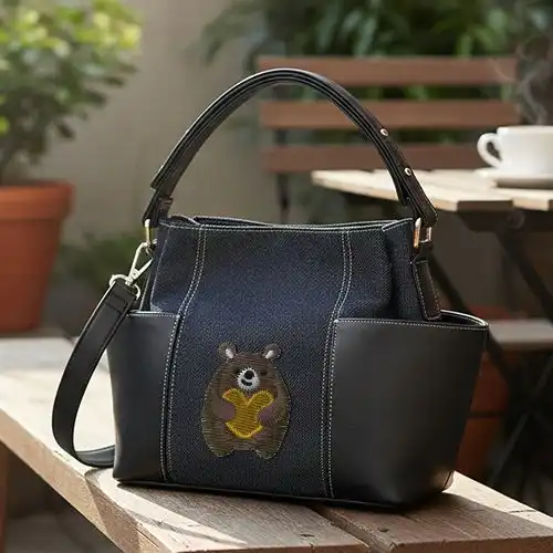 Embroidered Bucket Bag With Huggy Bear Design