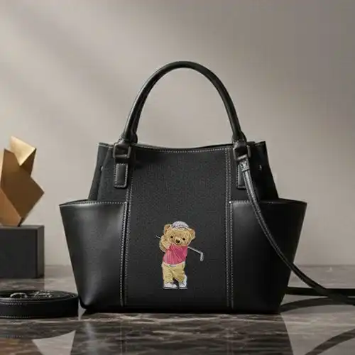 Embroidered Bucket Bag With Little Golfer Design