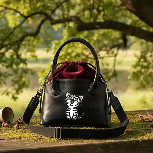 Embroidered Bucket Bag With Meow Design