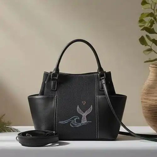 Embroidered Bucket Bag With Ocean Whale Kiss Design