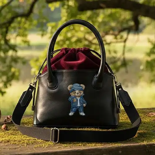 Embroidered Bucket Handbag With Beanie Bear Design