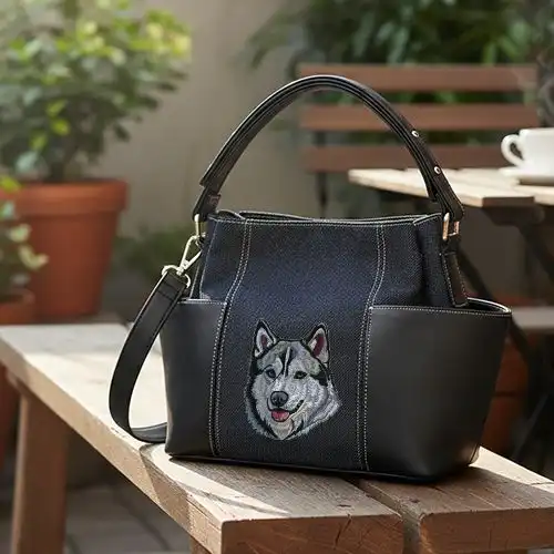 Embroidered Bucket Handbag With Hounds Tails Design