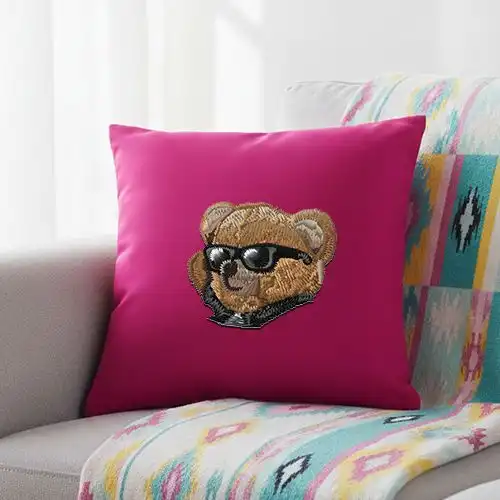 Embroidered Cushion Cover With Bear In Black Design