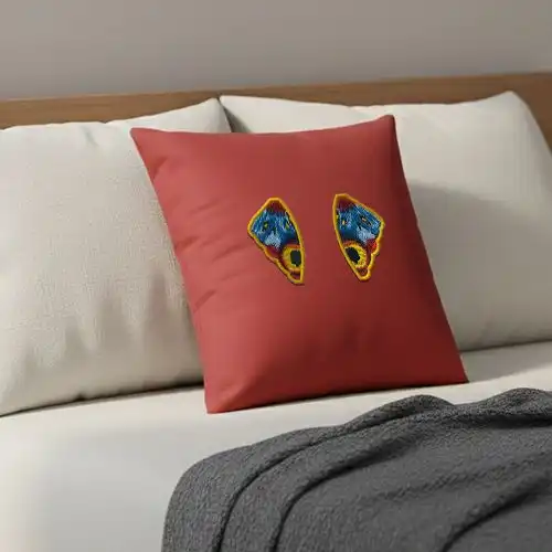 Embroidered Cushion Cover With Butterfly Wing Patch Design