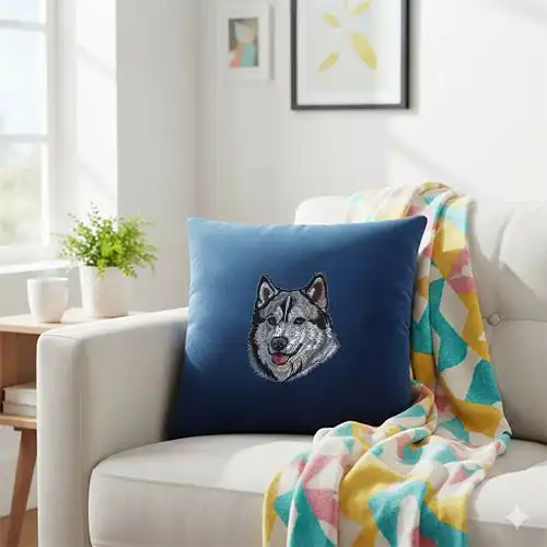 Embroidered Cushion Cover With Hounds Tails Design