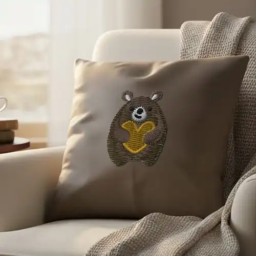 Embroidered Cushion Cover With Huggy Bear Design