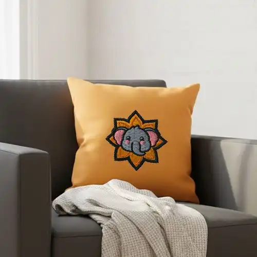 Embroidered Cushion Cover With Lotus Trunk Charm Design