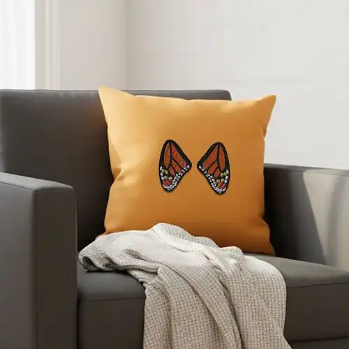 Embroidered Cushion Cover With Monarch Wing Design