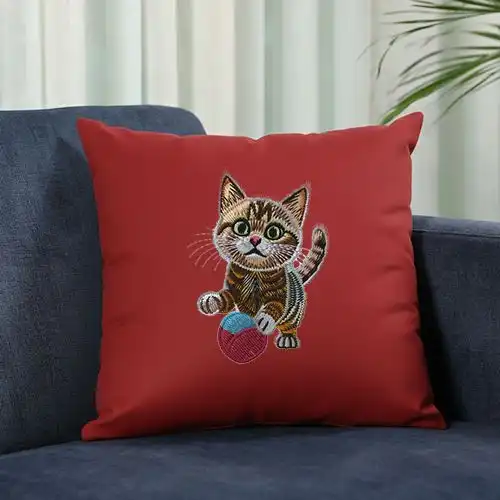 Embroidered Cushion Cover With Whisker Playtime Design