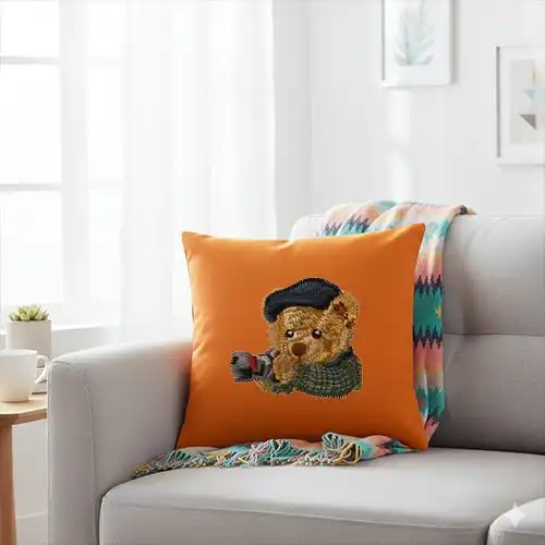 Embroidered Cushions Cover With Cozy Lean Bear Design