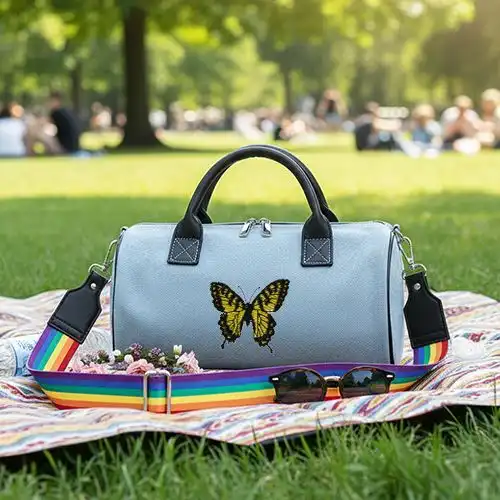 Embroidered Duffle Bag With Butterfly Monarch Design