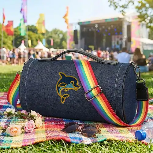 Embroidered Duffle Bag With Dolphin Splash Design