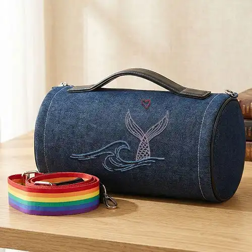 Embroidered Duffle Bag With Ocean Whale Kiss Design