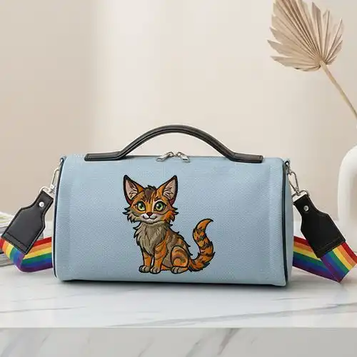 Embroidered Duffle Bag With Wildfire Cat Design