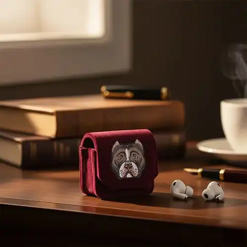 Embroidered Earphone Cover With Builddog Majesty Design