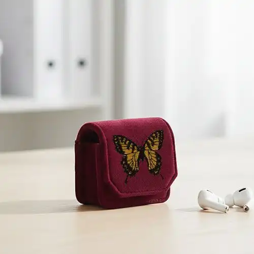 Embroidered Earphone Cover With Butterfly Monarch Design