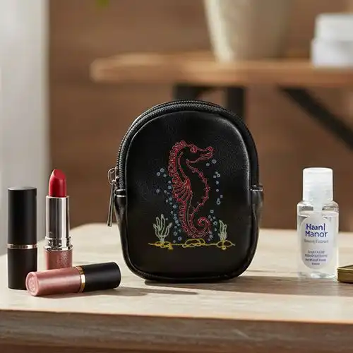 Embroidered Earphone Cover With Wavy Sea Horse Design