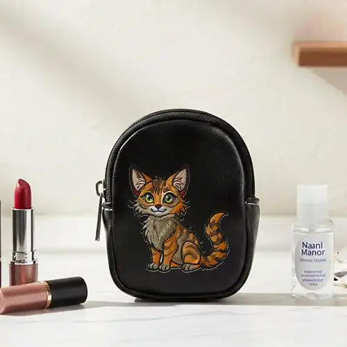 Embroidered Earphone Pouch With Wildfire Cat Design