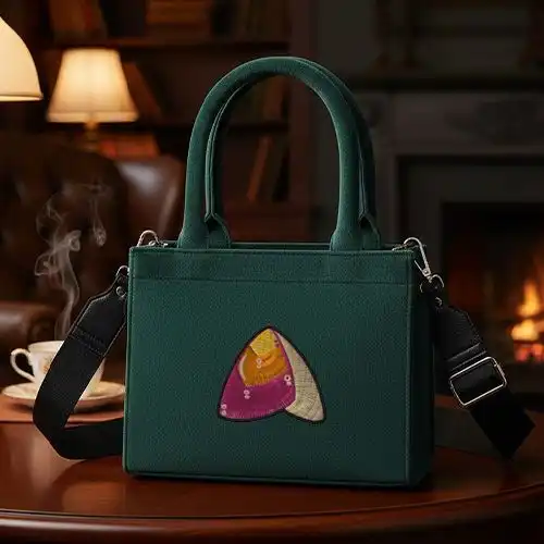 Embroidered Green Handbag With Butterfly Prism Design