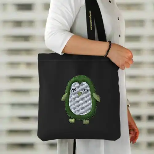 Embroidered Jhola Bag With Greenie Penguin Design