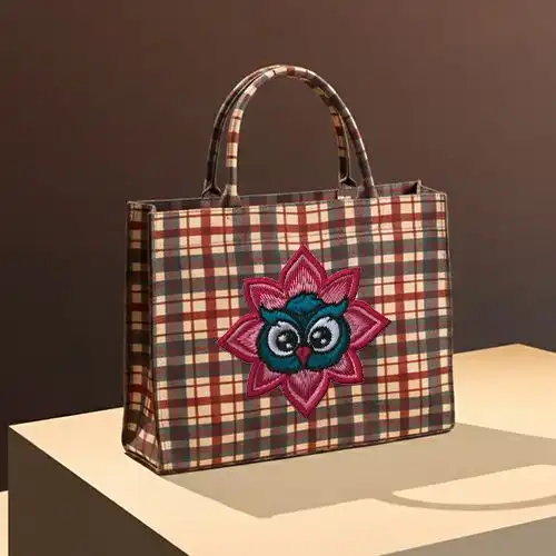 Embroidered Large Bag With Night Bloom Owl Design