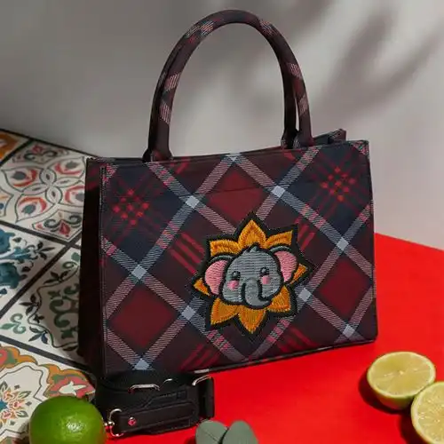 Embroidered Large Handbag With Lotus Trunk Charm Design