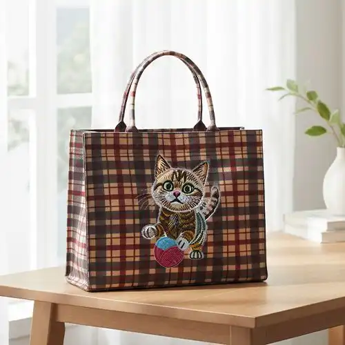 Embroidered Large Handbag With Whisker Playtime Design