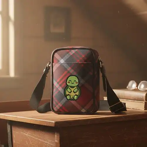Embroidered Messagener Bag With Baby Turtle Charm Design