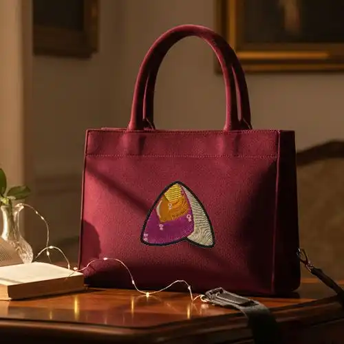 Embroidered Red Handbag With Butterfly Prism Design