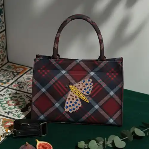 Embroidered Red Handbag With Mystic Moth Design