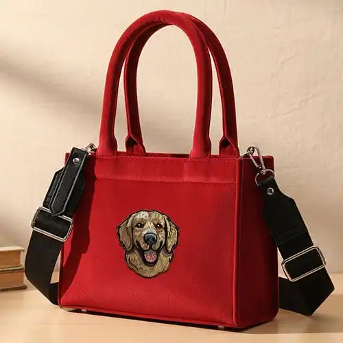 Embroidered Small Handbag With Happy Retriever Design