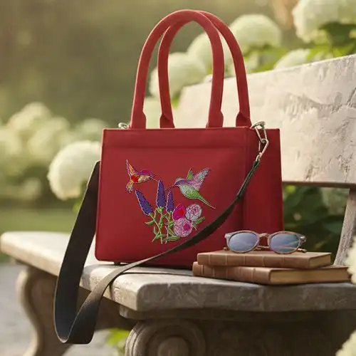 Embroidered Small Handbag With Humming Birds Design