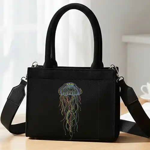 Embroidered Small Handbag With Rainbow Jelly Fish Design