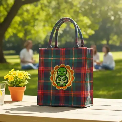 Embroidered Small Red Handbag With Cheerful Turtle Flower Design