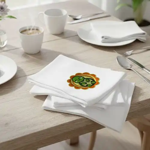 Embroidered Table Napkin With Cheerful Turtle Flower Design