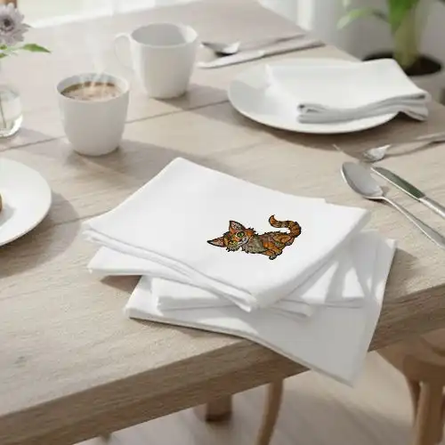 Embroidered Table Napkin With Wildfire Cat Design