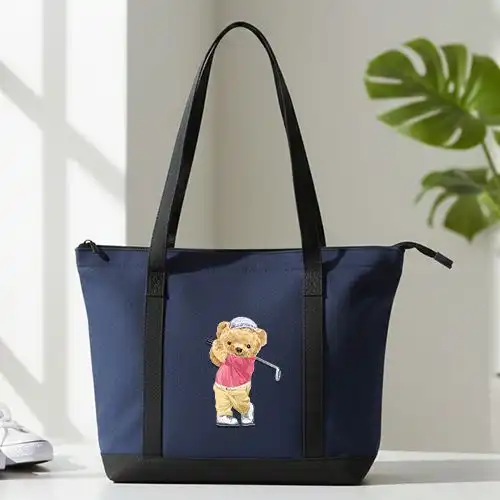 Embroidered Tote Bag With Little Golfer Design