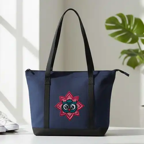 Embroidered Tote Bag With Night Bloom Owl Design