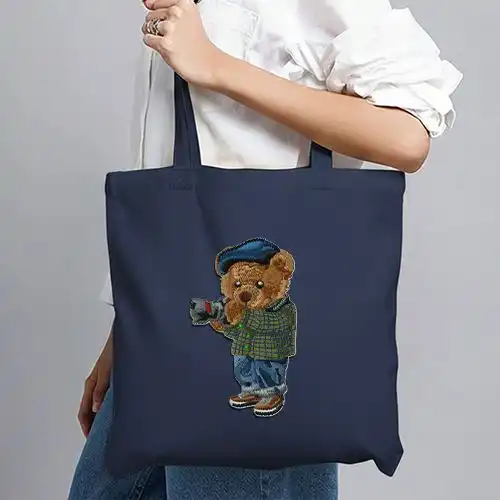 Embroidered Blue Jhola Bag With Bear Focus Design