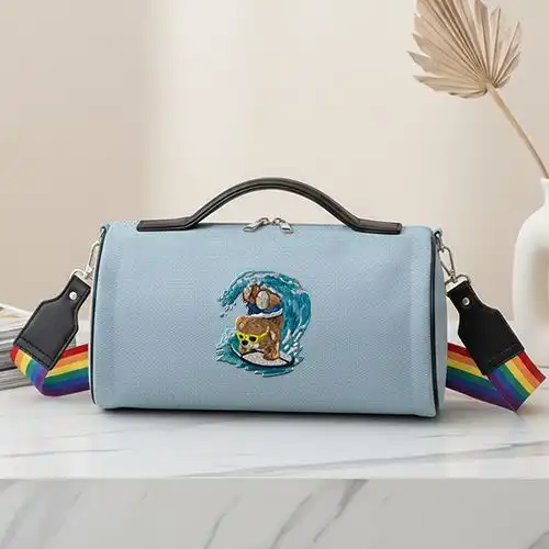 Dhaga Raga Embroidered Duffel Handbag With Surf Bear Design
