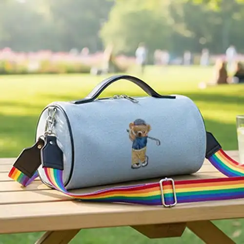 Embroidered Duffle Bag With Junior Golfer Bear Design
