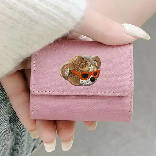 Embroidered Pink Earphone Cover With Retro Bear Design