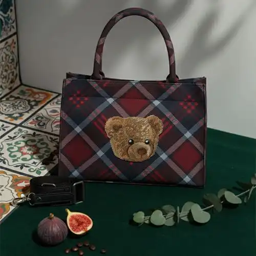 Embroidered Red Large Bag With Classics Bear Design
