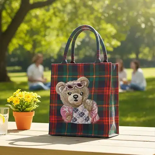 Embroidered Red Small Handbag With Fashionista Bear Design