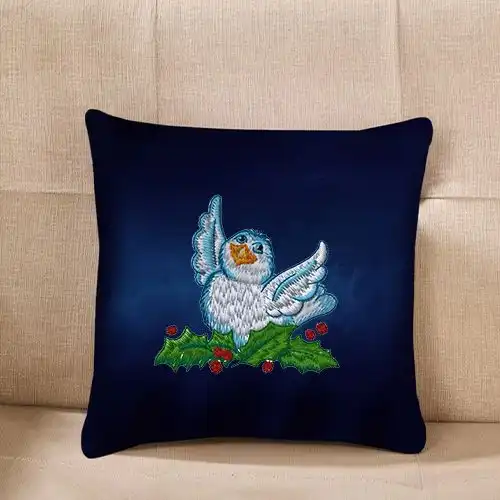 Embroidered Cushion Cover With Festive Sangbird Design