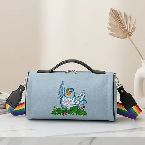 Embroidered Duffle Handbag With Festive Sangbird Design